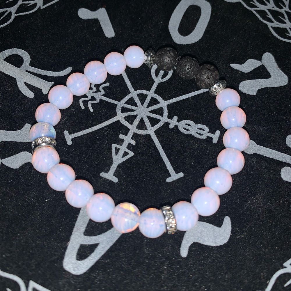 New✋🏼made AAAAA Pink Opal Natural 💎Stone Stretch Bracelet w Zircon Rondell’s